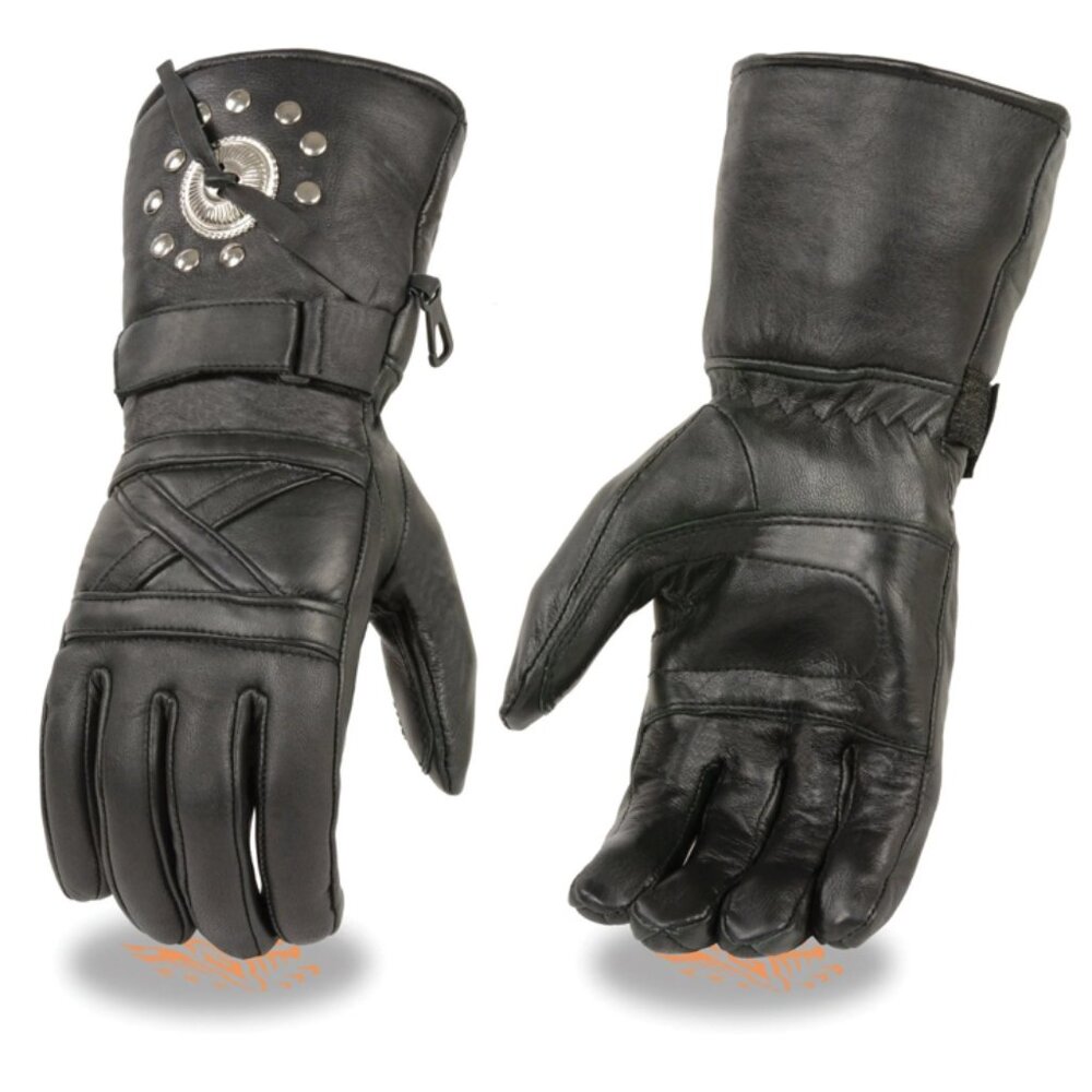 NWT Dream Apparel Genuine Black Leather Warm Lining Gauntlet Motorcycle Glove